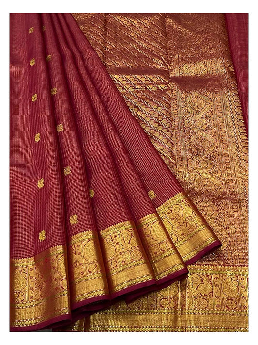 Handwoven Kanchipuram Silk Saree in Maroon with Rich Gold Zari Border