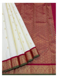 Handwoven Kanchipuram Silk Saree in Off-White with Gold Buttas and Magenta Contrast Pallu