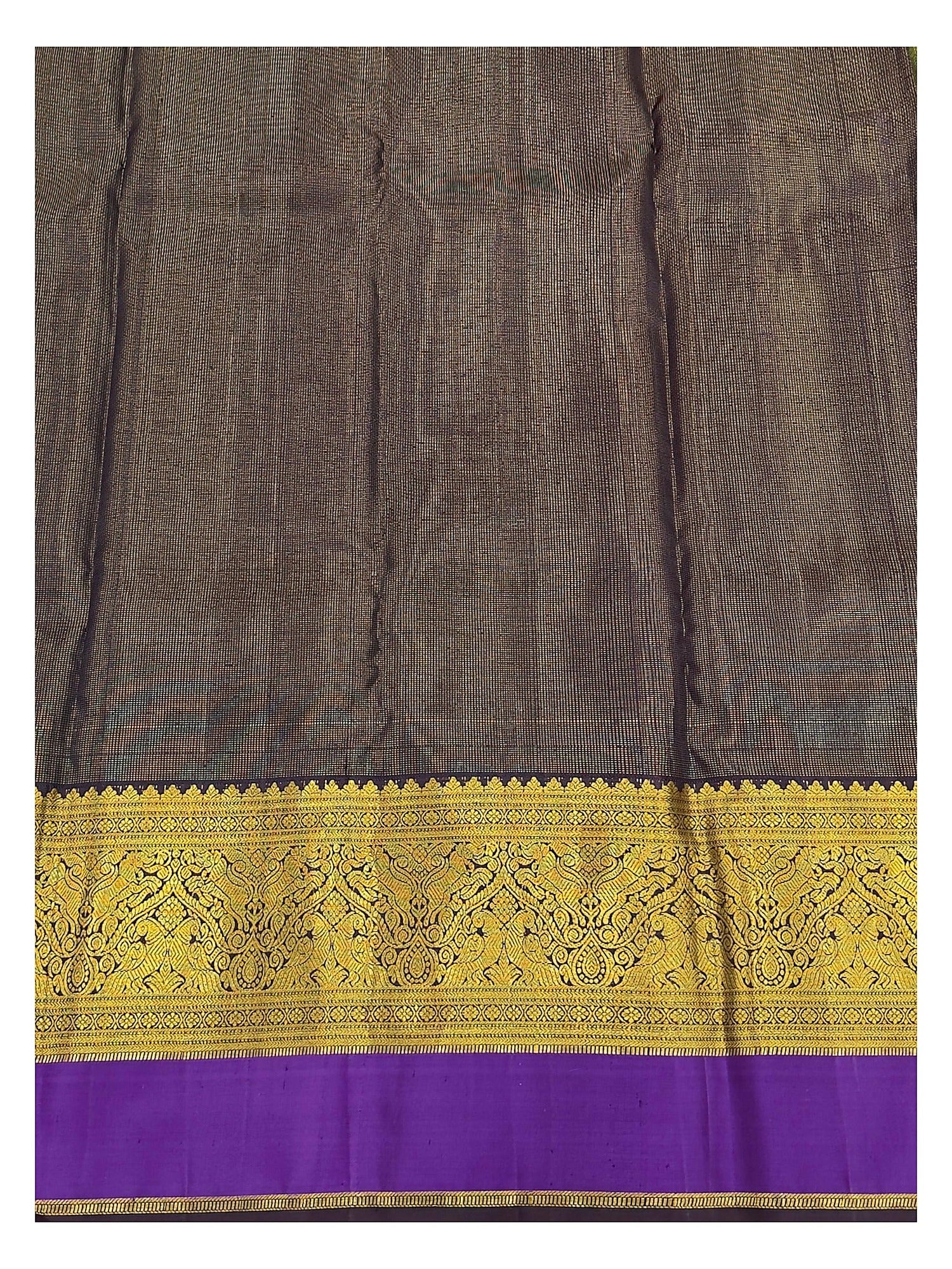 Handwoven Kanchipuram Silk Saree in Olive Green with Purple Contrast Border