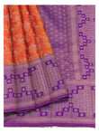 Handwoven Kanchipuram Silk Saree in Orange with Purple Border front view