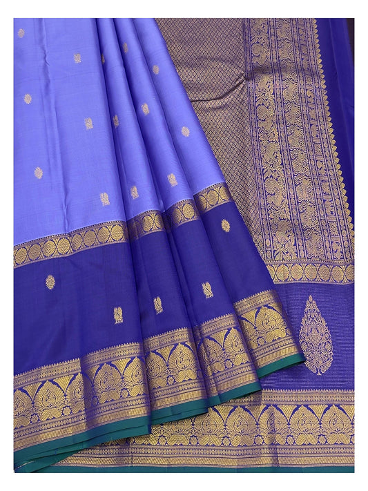 Handwoven Kanchipuram Silk Saree in Periwinkle Blue with Royal Blue Border