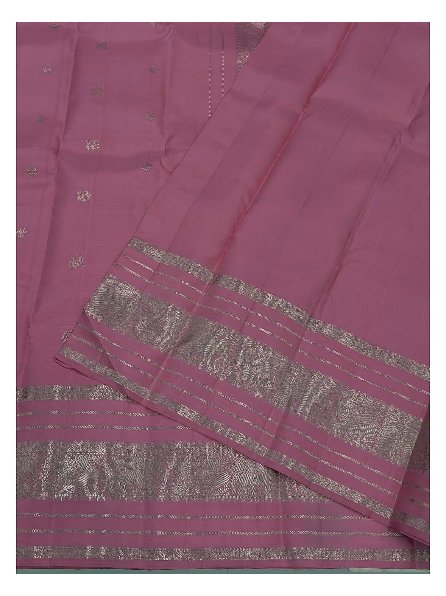 Handwoven Kanchipuram Silk Saree in Pink with Zari Buttas