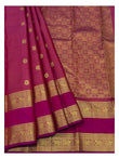 Handwoven Kanchipuram Silk Saree in Raspberry Pink with Gold-Toned Elephant Border front view