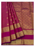 Handwoven Kanchipuram Silk Saree in Raspberry Pink with Gold-Toned Elephant Border front view