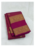 Handwoven Kanchipuram Silk Saree in Raspberry Pink with Gold-Toned Elephant Border front view