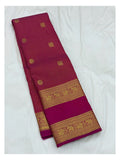 Handwoven Kanchipuram Silk Saree in Raspberry Pink with Gold-Toned Elephant Border
