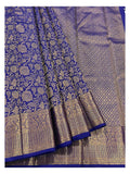 Handwoven Kanchipuram Silk Saree in Royal Blue with Gold-Toned Floral Weave