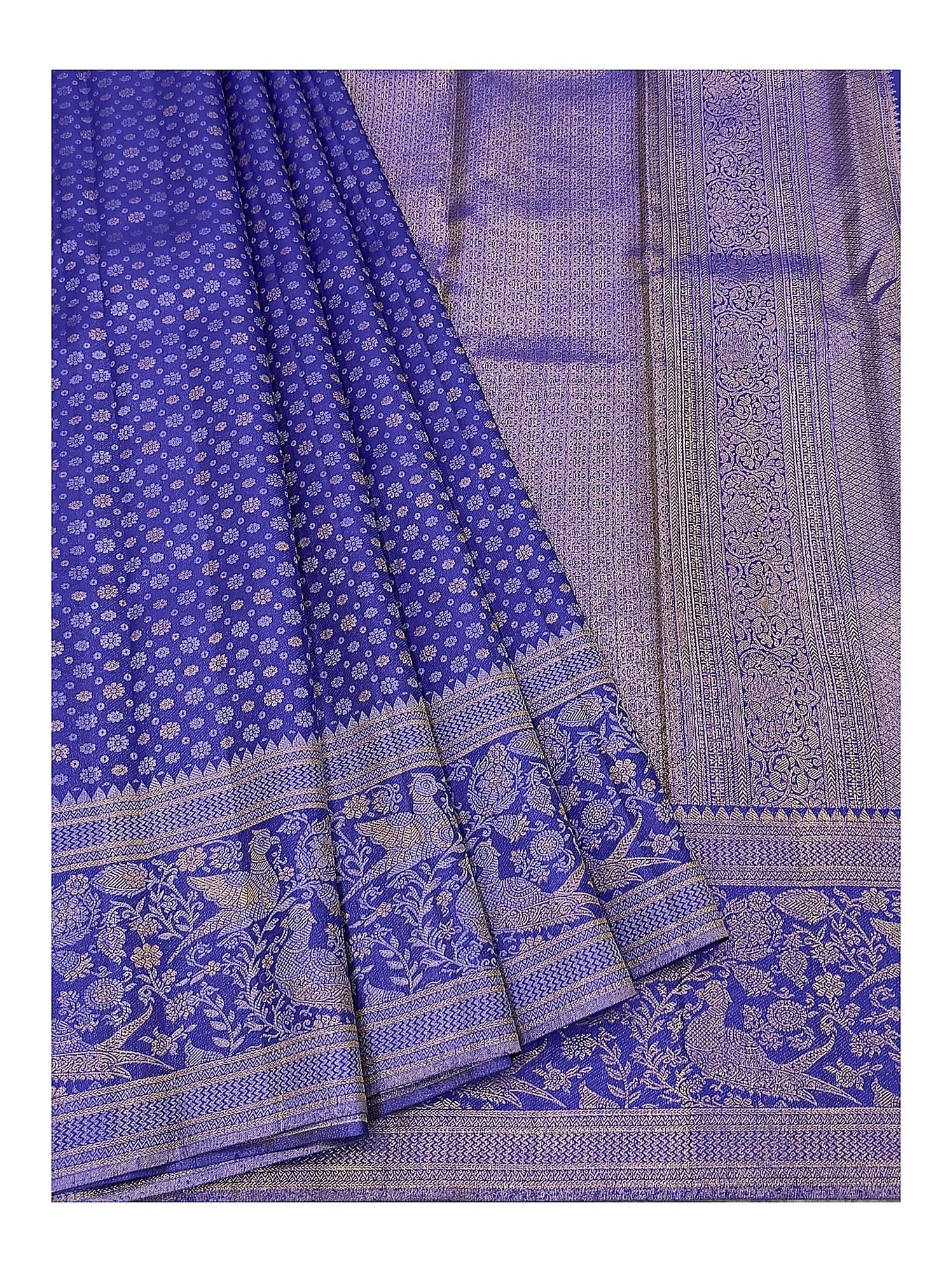 Handwoven Kanchipuram Silk Saree in Royal Blue with Peacock Border and woven pallu