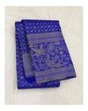 Handwoven Kanchipuram Silk Saree in Royal Blue with Peacock Border front view