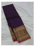 Handwoven Kanchipuram Silk Saree in Royal Purple with Zari Checks and Peacock Border