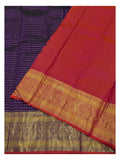 Handwoven Kanchipuram Silk Saree in Royal Purple with Zari Checks and Peacock Border