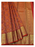 Handwoven Kanchipuram Silk Saree in Rust Orange and Magenta Checks