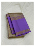 Handwoven Kanchipuram Silk Saree in Violet with Gold-Toned Woven Body front view