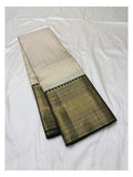 Handwoven Kanchipuram Silk Saree - Ivory with Dark Green Contrast Pallu