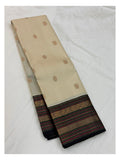 Handwoven Kanchipuram Silk Saree - Ivory with Navy Pallu and Gold Woven Border