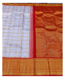 Handwoven Kanchipuram Silk Saree - Lavender Checks with Red Contrast Zari Border