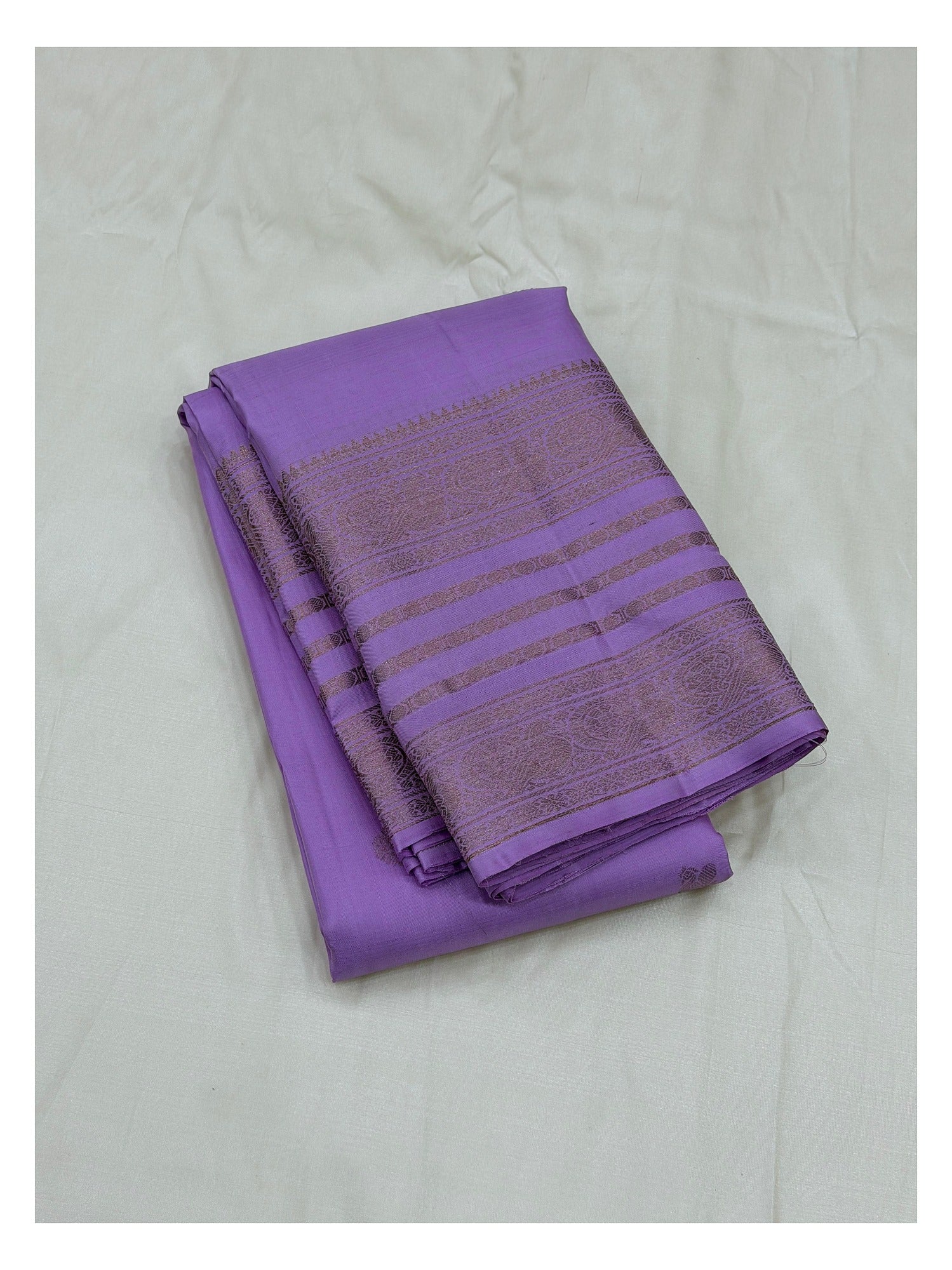 Handwoven Kanchipuram Silk Saree - Lilac with Gold-Toned Border front view