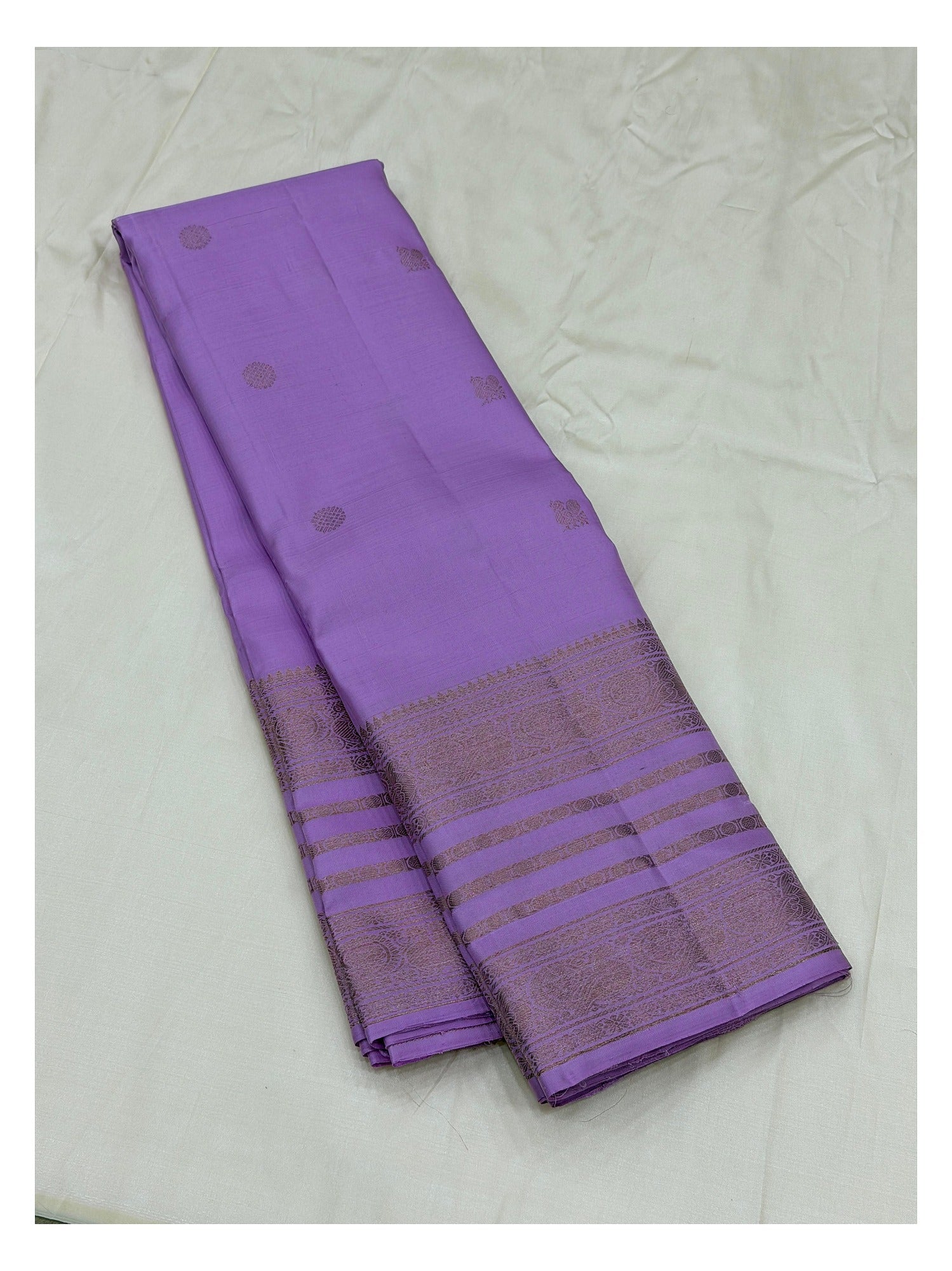 Handwoven Kanchipuram Silk Saree - Lilac with Gold-Toned Border