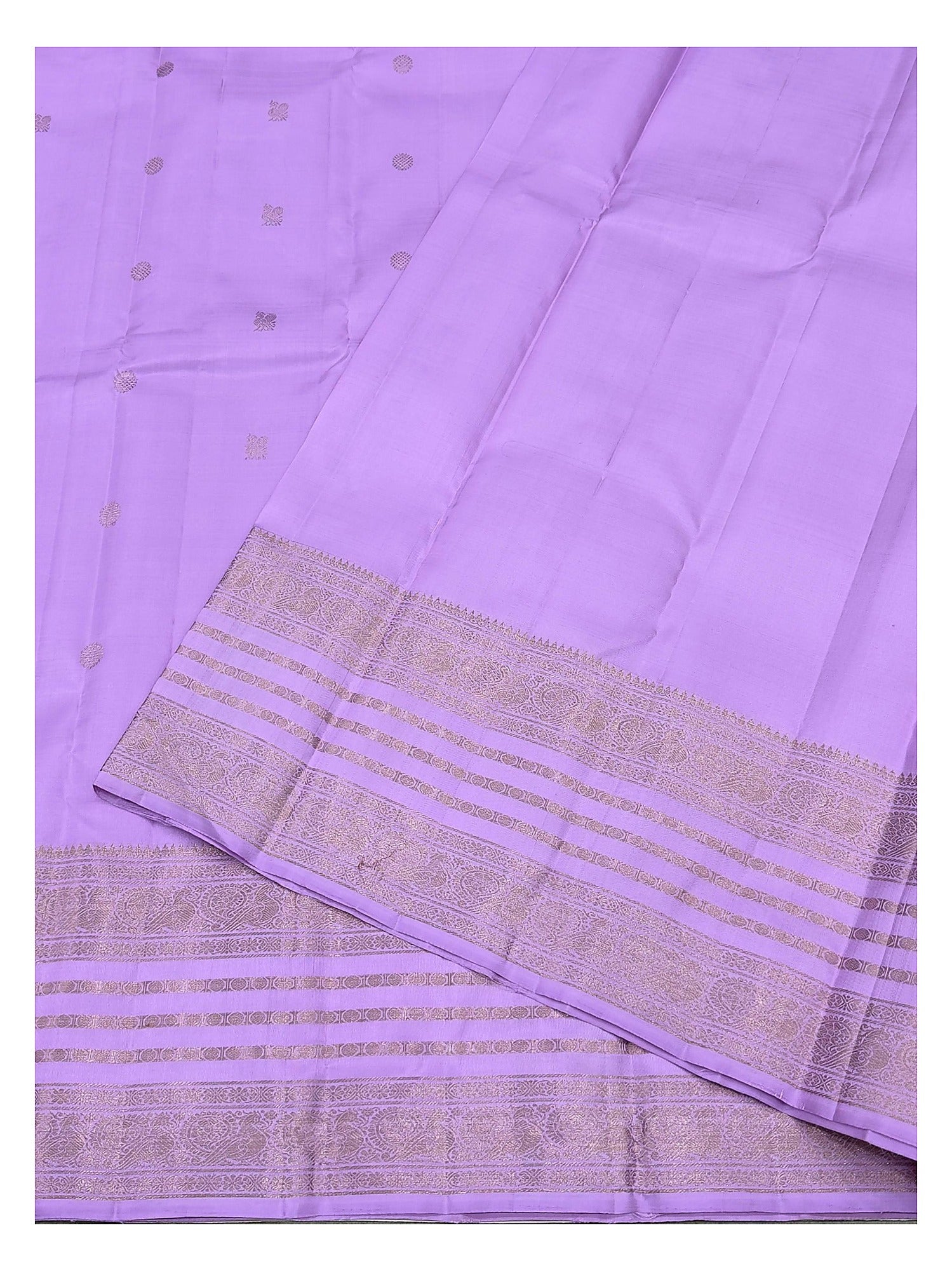 Handwoven Kanchipuram Silk Saree - Lilac with Gold-Toned Border