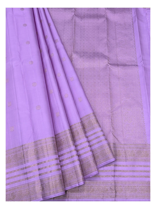 Handwoven Kanchipuram Silk Saree - Lilac with Gold-Toned Border