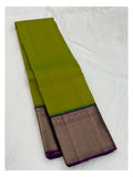 Handwoven Kanchipuram Silk Saree - Lime Green with Purple Zari Border & Rich Purple Pallu