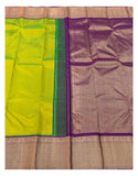 Handwoven Kanchipuram Silk Saree - Lime Green with Purple Zari Border & Rich Purple Pallu