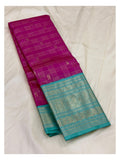 Handwoven Kanchipuram Silk Saree - Magenta and Aqua Blue