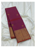 Handwoven Kanchipuram Silk Saree - Magenta with Gold-Toned Border front view