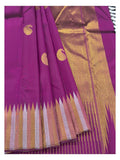 Handwoven Kanchipuram Silk Saree - Magenta with Multitone Temple Zari Border front view