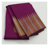 Handwoven Kanchipuram Silk Saree - Magenta with Multitone Temple Zari Border front view