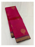 Handwoven Kanchipuram Silk Saree - Magenta with Plum Border and Olive Pallu front view