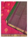 Handwoven Kanchipuram Silk Saree - Magenta with Plum Border and Olive Pallu