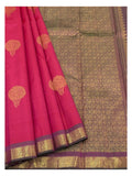 Handwoven Kanchipuram Silk Saree - Magenta with Plum Border and Olive Pallu