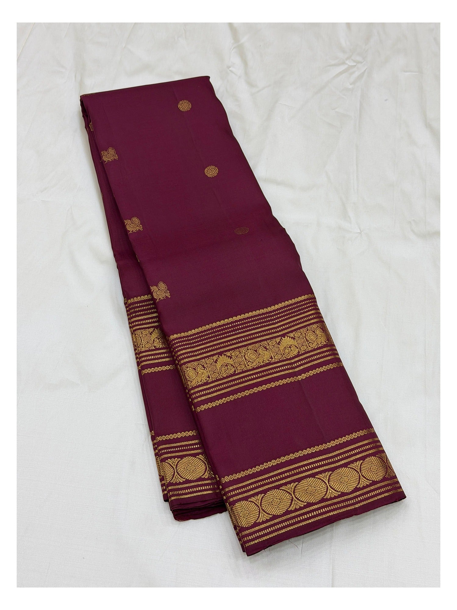 Handwoven Kanchipuram Silk Saree - Maroon with Gold-Toned Woven Border
