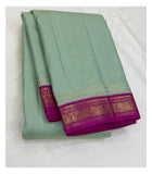 Handwoven Kanchipuram Silk Saree - Mint Green with Magenta Contrast Border front view