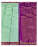Handwoven Kanchipuram Silk Saree - Mint Green with Magenta Contrast Border
