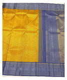 Handwoven Kanchipuram Silk Saree - Mustard and Blue