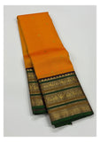 Handwoven Kanchipuram Silk Saree - Mustard Orange with Emerald Green Border and Plum Pallu