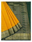 Handwoven Kanchipuram Silk Saree - Mustard with Green Zari Border