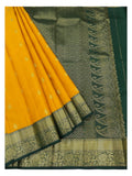 Handwoven Kanchipuram Silk Saree - Mustard with Green Zari Border
