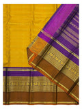 Handwoven Kanchipuram Silk Saree - Mustard with Purple Border and Rust Pallu
