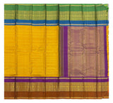 Handwoven Kanchipuram Silk Saree - Mustard with Purple Border and Rust Pallu
