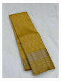 Handwoven Kanchipuram Silk Saree - Mustard Yellow with Gold-Toned Leaf Weave and Broad Woven Pallu