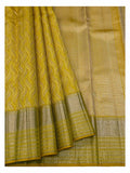 Handwoven Kanchipuram Silk Saree - Mustard Yellow with Gold-Toned Leaf Weave and Broad Woven Pallu