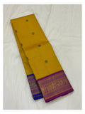 Handwoven Kanchipuram Silk Saree - Mustard Yellow with Magenta Elephant Border