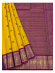 Handwoven Kanchipuram Silk Saree - Mustard Yellow with Magenta Elephant Border