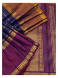 Handwoven Kanchipuram Silk Saree - Navy Blue with Magenta Border front view