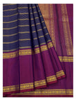 Handwoven Kanchipuram Silk Saree - Navy Blue with Magenta Border front view