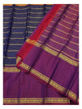 Handwoven Kanchipuram Silk Saree - Navy Blue with Magenta Border