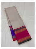 Handwoven Kanchipuram Silk Saree - Off White with Rani Pink Contrast Border